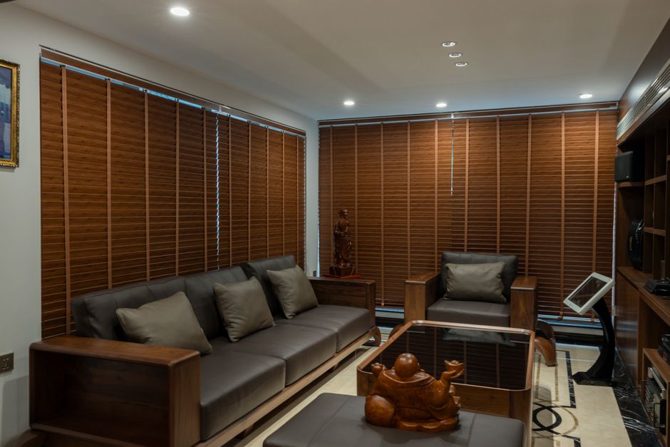 Modern living room with beautiful window blinds